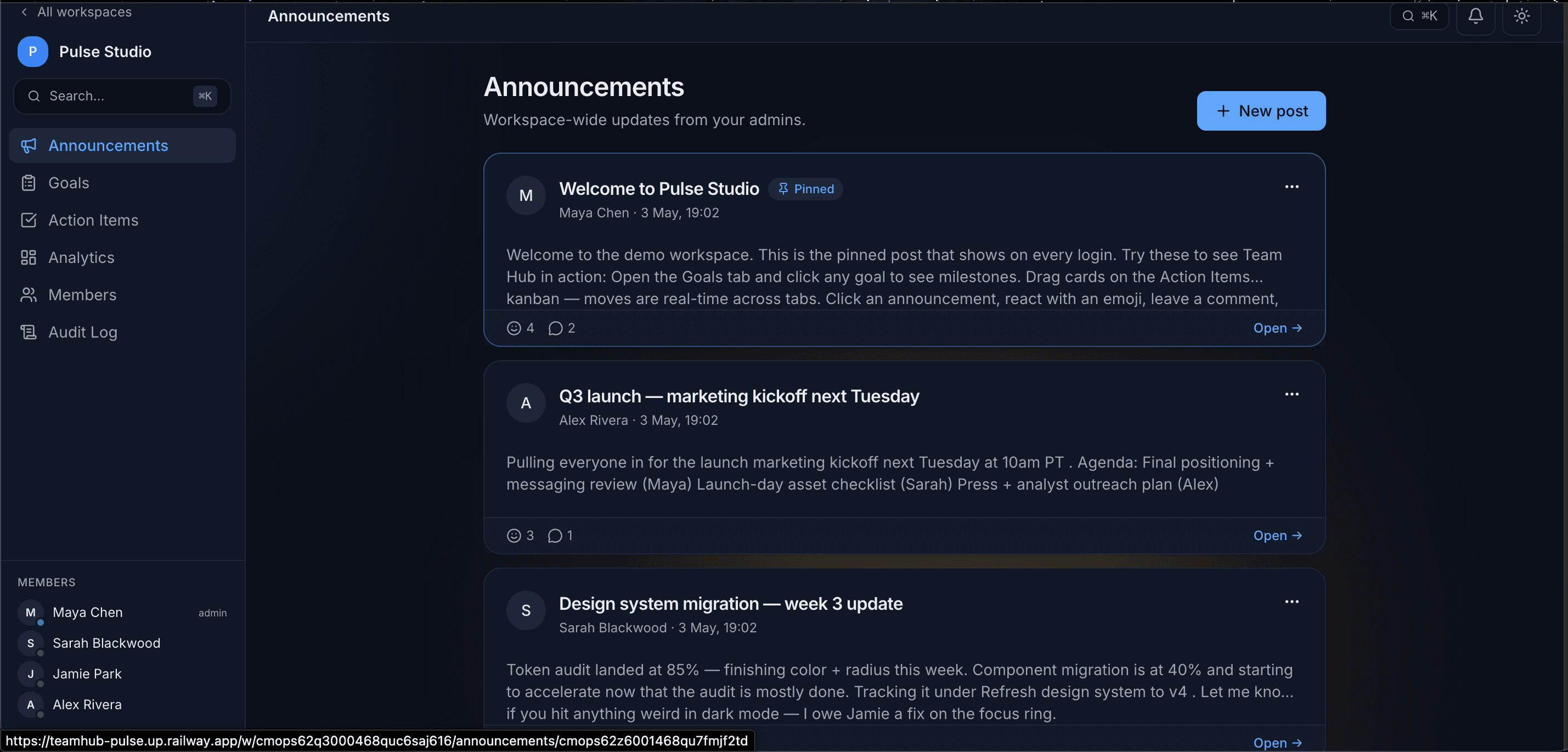 Announcements feed