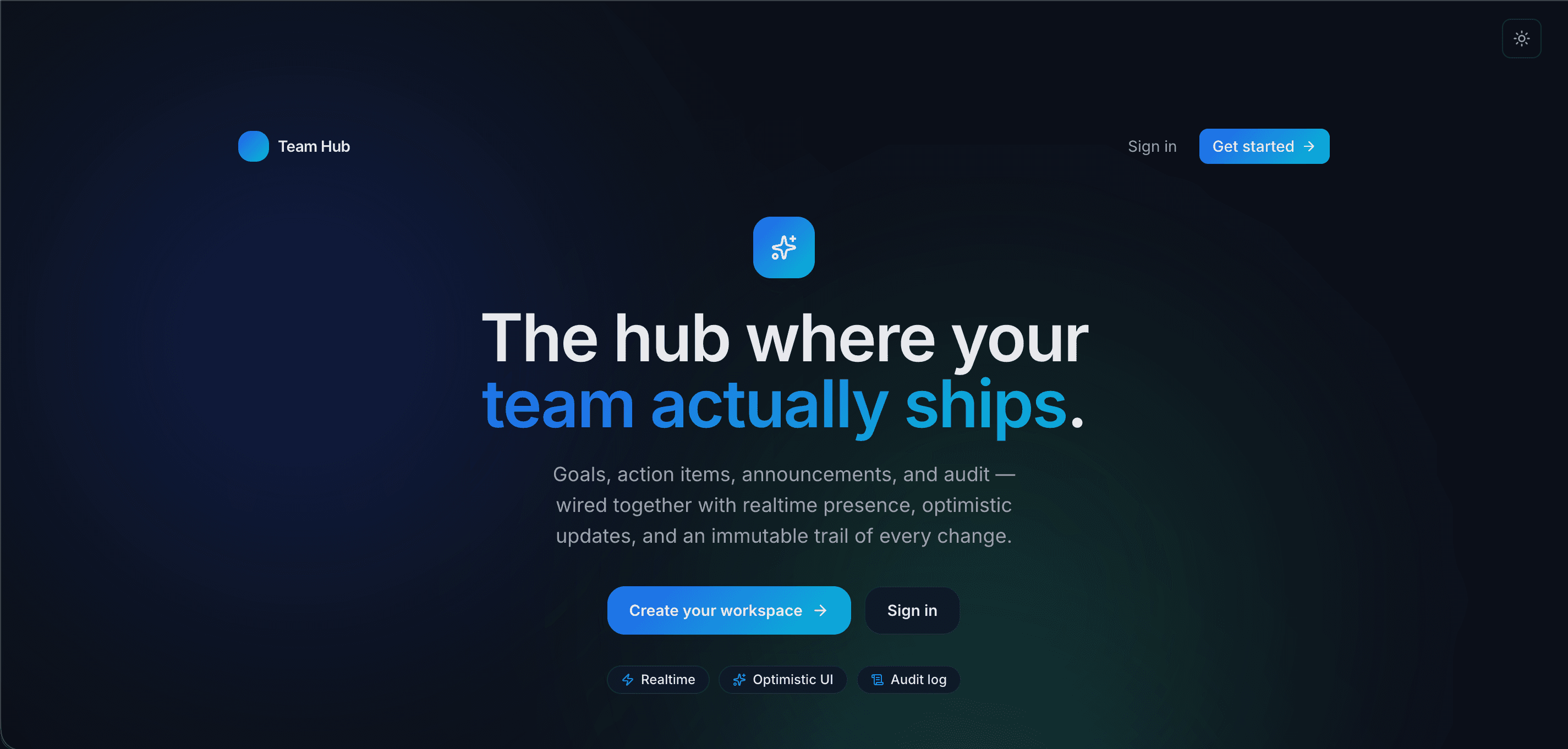 Team Hub landing page