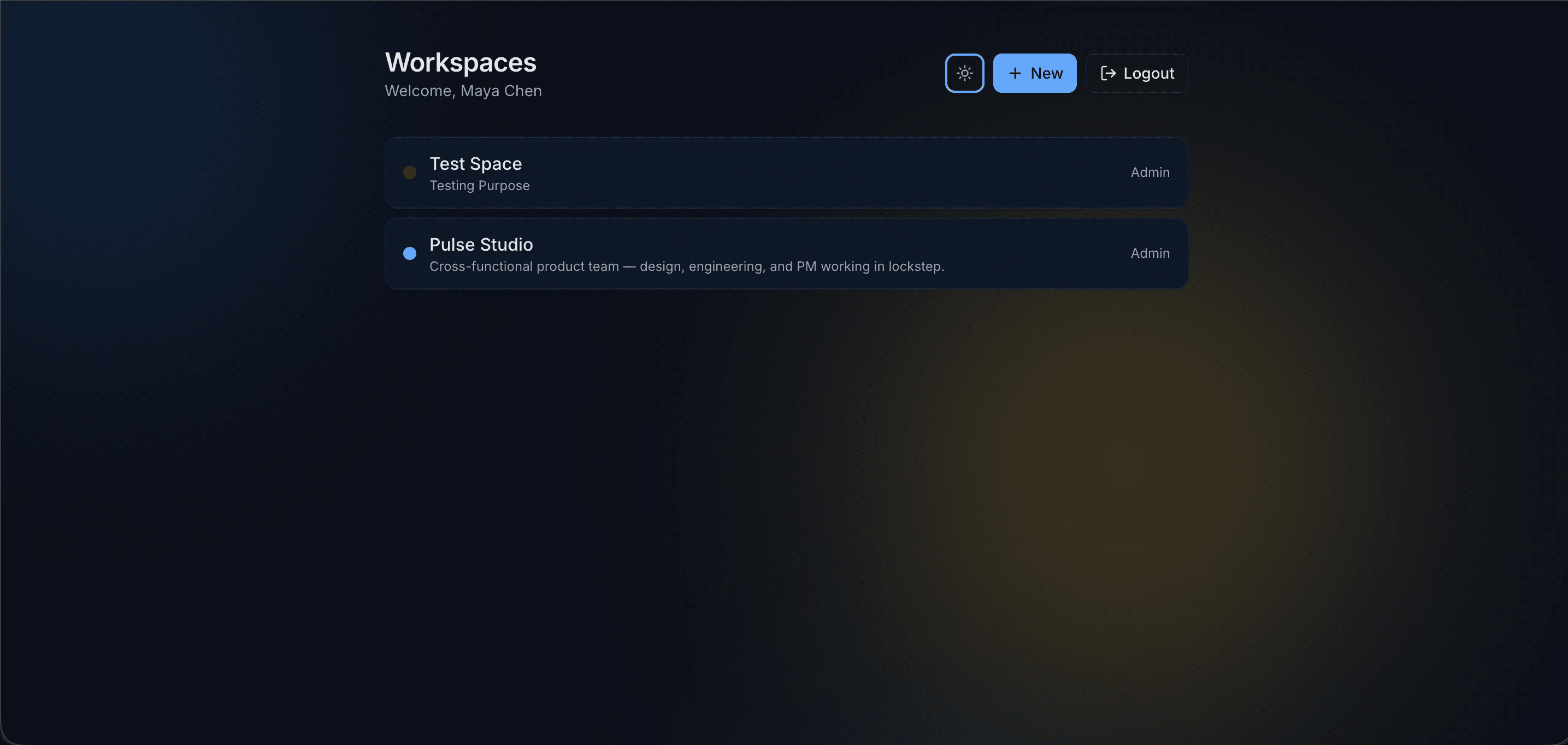 Workspaces list